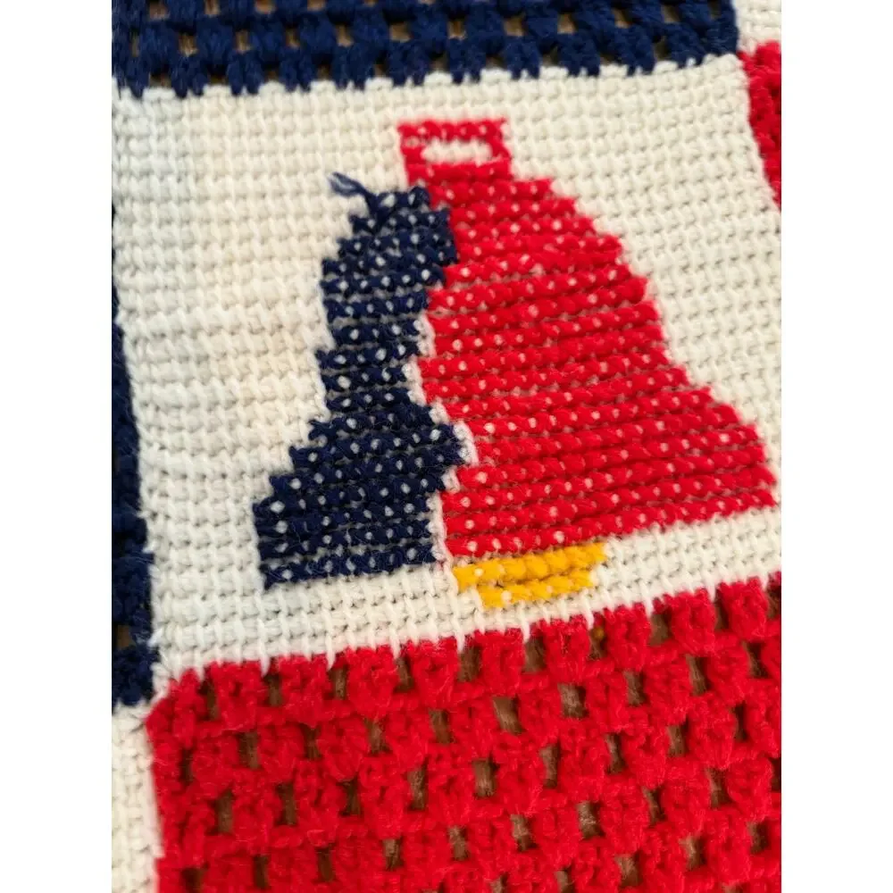 Amazing Vintage Patriotic Granny Square Afghan Throw Blanket 1976 Bi Centennial